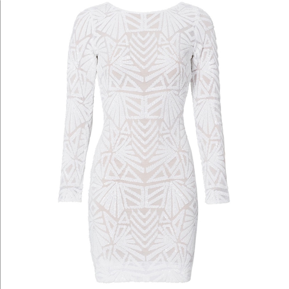 Dress the population, white sequins on mesh,size M